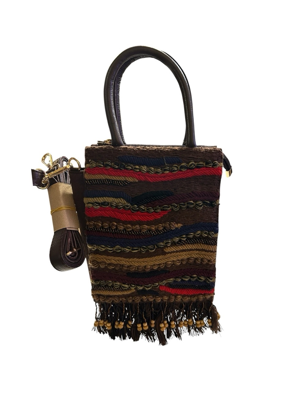 Aarong Embroidered Boho Crossbody Fringe Tapestry Mixed Fabric Artisan Bag NWT